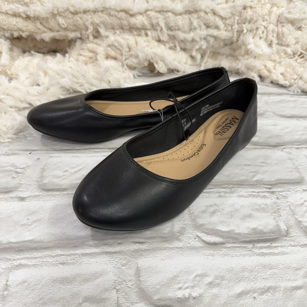 Massini Memory Foam Shoes Woman's Sz 9W Slip On Black Flats Casual Comfort Shoes